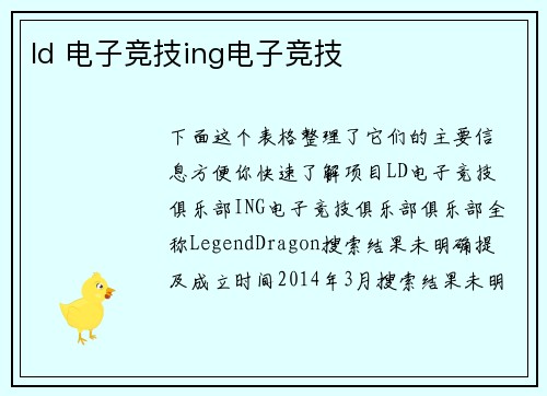 ld 电子竞技ing电子竞技